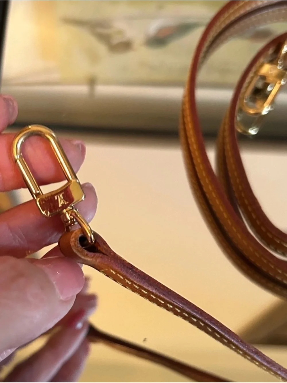 Louis Vuitton Leather Crossbody/Shoulder Strap in Tan and Brown Gold EUC Clasps